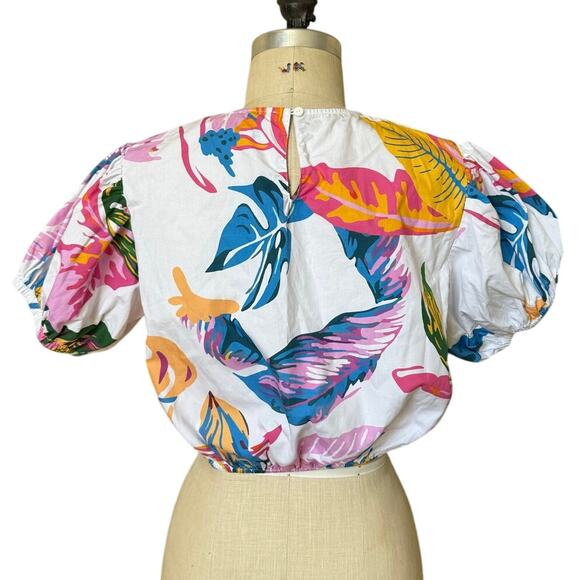 Playa Lucila Colorful Tropical Leaf Print Cotton Top Size Medium - Picture 4 of 7